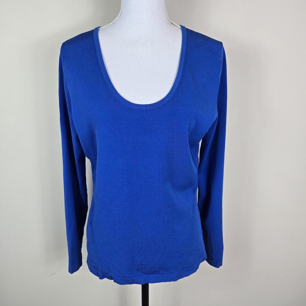 Diane Von Furstenberg Sweater Womens L Blue Scoop Neck Long Sleeve Thin Knit